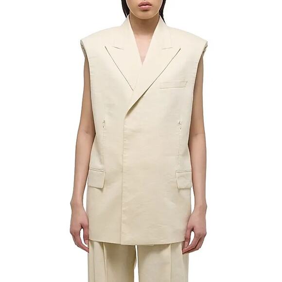 HELMUT LANG Oversized Linen-Blend Blazer Vest Large - Picture 1 of 12